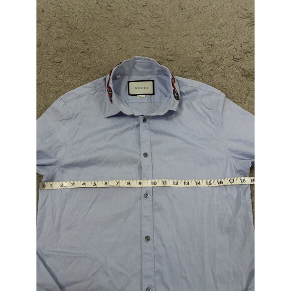 Gucci Embroidered Snake Collar Shirt Men’s Sz M 38 15 Blue Cotton Button Up - Picture 5 of 7